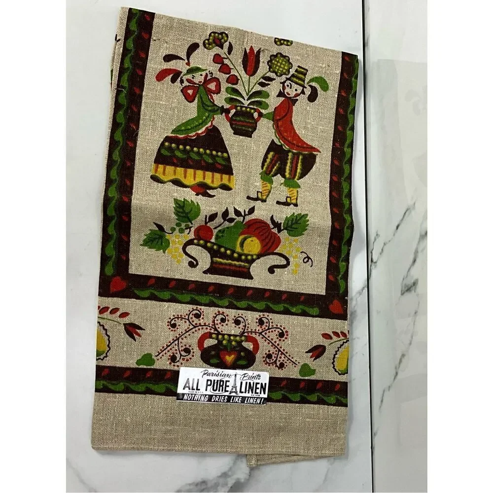 VINTAGE Parisian Prints 100% Pure Linen Tea Towel